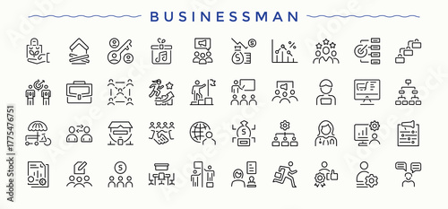 Businessman icon set. Thin line icons set. Team icon. Contains related to leader, management, human, employee, business people, man, business and more.