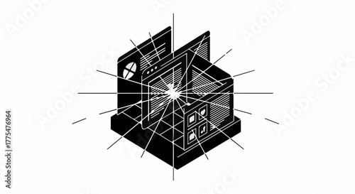 Abstract geometric representation of data visualization and analytics.