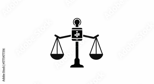 Symbol of justice, law, and balance with scales of justice and human figures.