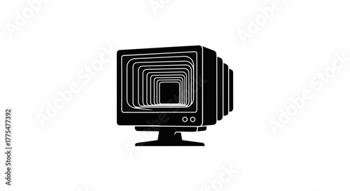 Retro computer monitors create an infinite tunnel effect, symbolizing digital depth and connection.