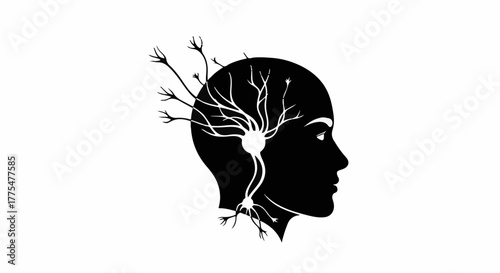 Abstract illustration of a human head silhouette with neural network connections, representing thought and learning.