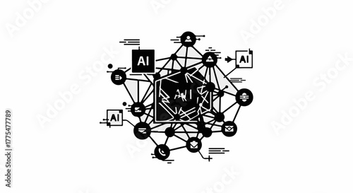 Intricate network of AI nodes and connections symbolizing artificial intelligence and data flow