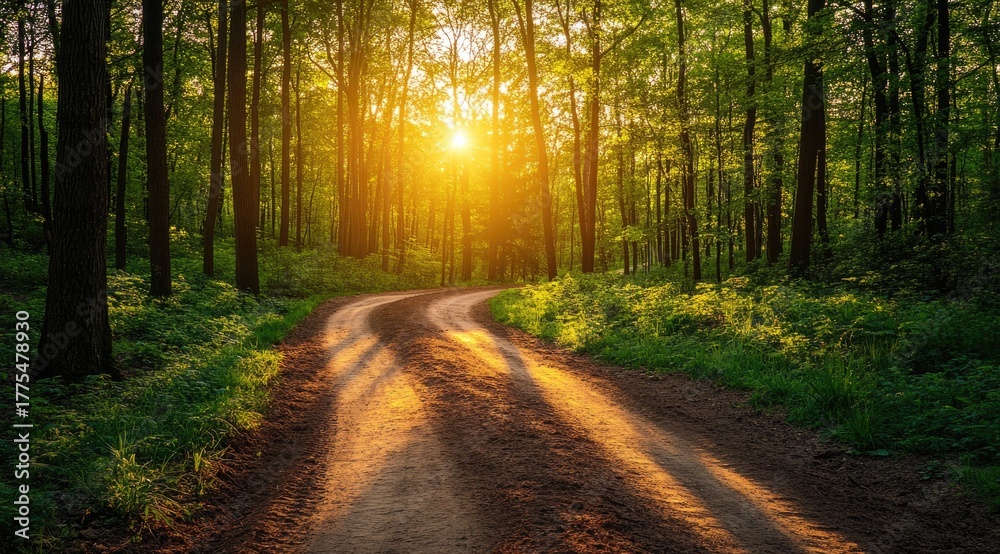 Fototapeta premium Sunlight streams through forest path