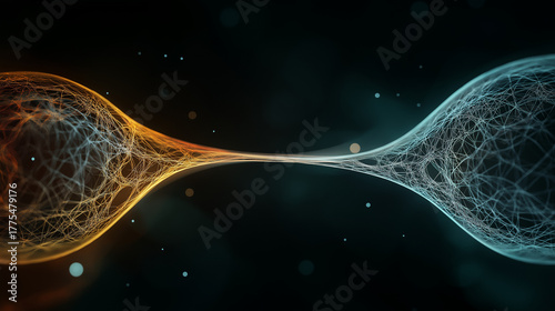 Interconnected Abstract: Two swirling, vibrant masses of energy converge, a visual representation of connection and synergy in the digital realm.
