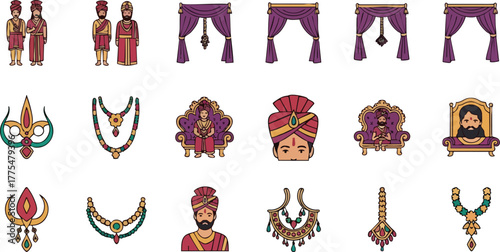 Collection of Indian Cultural Elements and Traditional Attire.