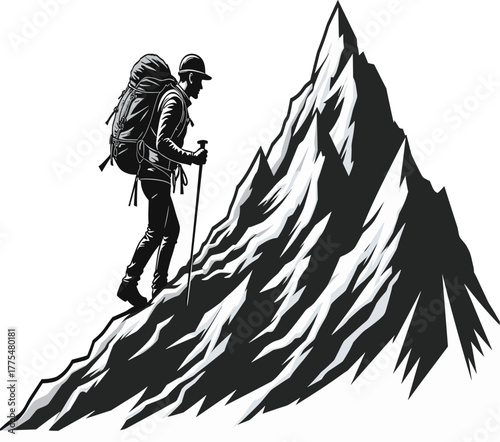 Mountain climber conquering rocky peak challenge