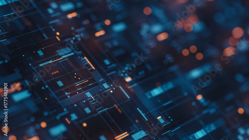 Technology background abstract science big data analysing neural network artificial intelligence futuristic electronic circuit board 3d rendering.