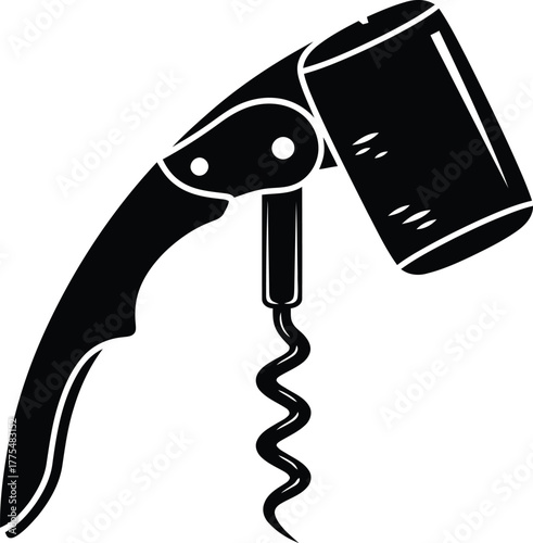 Black and white winged corkscrew with wine cork illustration