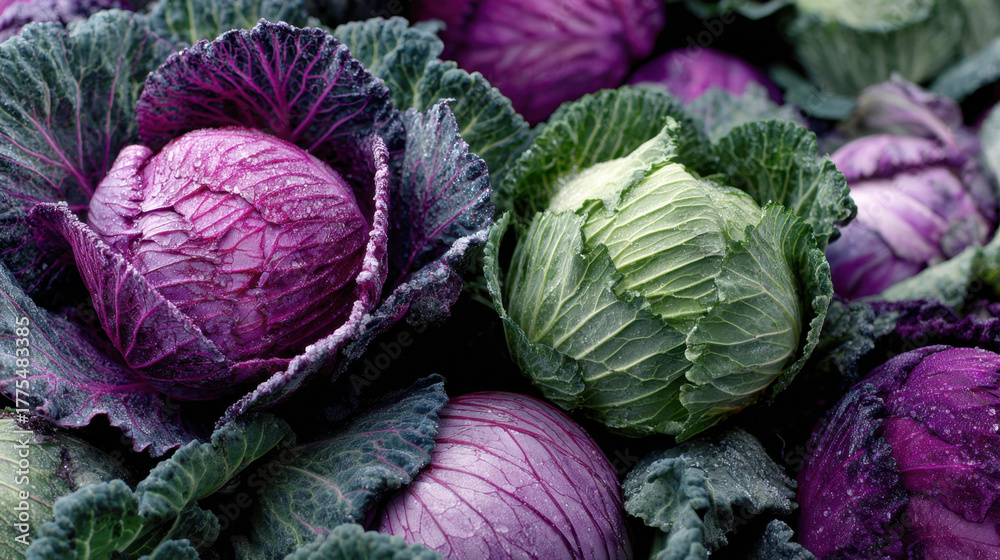 Obraz premium Vibrant cabbages in a garden