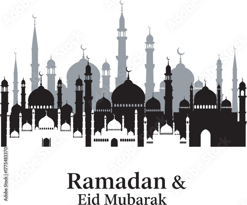 mosque silhouettes on a white background for ramadan and qurban eid islamic festival