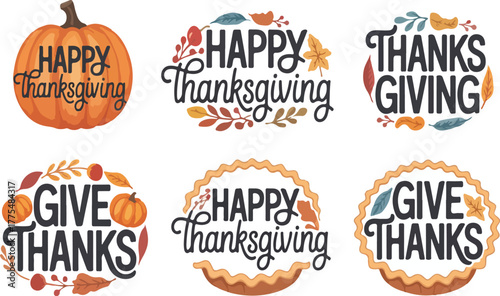 Collection of thanksgiving themed graphic elements thanksgiving, happy, give, pumpkin, autumn, fall, leaves, floral, decorative, graphic, elements, design, holiday, seasonal, celebration, harvest