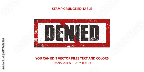 denied label stamp vector, Stamp grunge editable illustration.