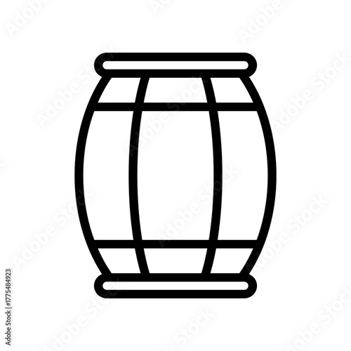 Barrel Icon Illustration: Classic Wooden Barrel With Staves And Hoops, Simple Line Art