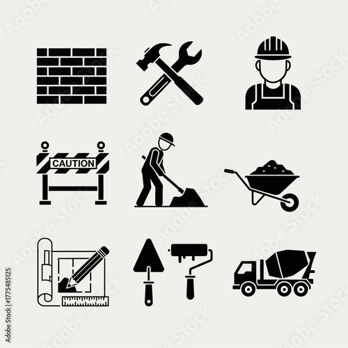 building and construction tools elements icons