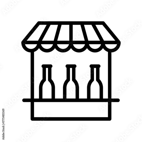 Market Stall Bottles Icon. Simple Shop Stand With Bottles And Canopy Illustration For Storefront