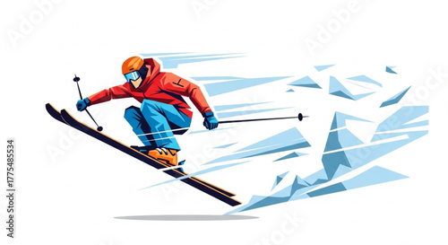 Winter Ski Sport Illustration – Athlete Skiing Through Snow