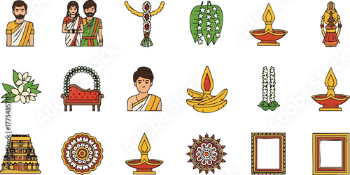 Collection of Hindu Religious Symbols and Icons.