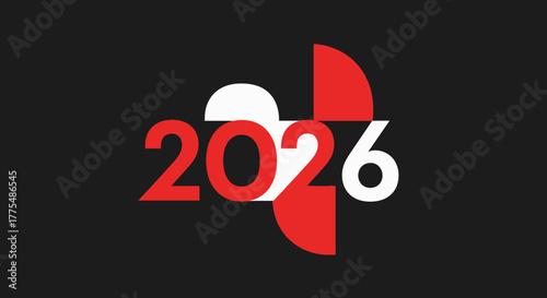 The year 2026 is represented by bold red and white numbers against a dark background, with abstract geometric shapes.