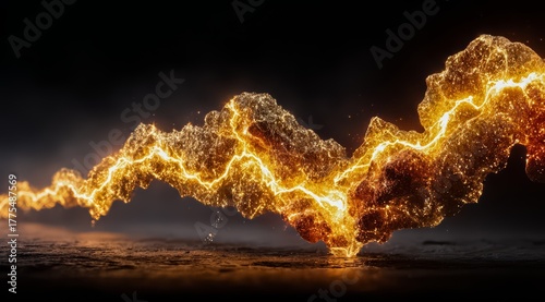 Long, curving line of fire with a dark background. The fire is orange and he is coming from the ground