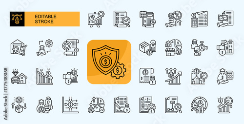 Prime Line — Financial Projection Icon Set
A collection of modern line icons designed for business platforms, Financial Ratio, Financial Projection, Interest Rate, Working Capital and more