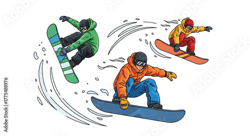 Extreme Snowboarding Action in Mountains – Winter Sport Vector Design