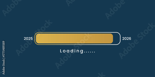 Happy New Year 2026 concept image showing a "Loading..." progress bar, with the years 2025 and 2026 marking the beginning and end of the transition.