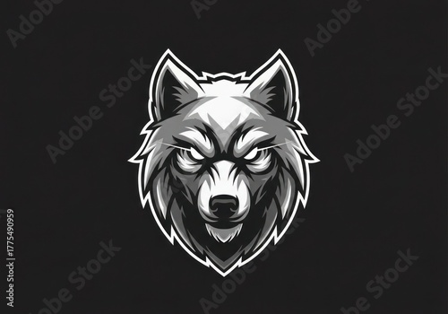 Bold monochrome wolf head design illustration for logo or graphic