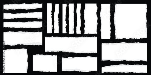 Torn sheets of paper. A set of torn paper and strips of paper on a dark background. Vector illustration.