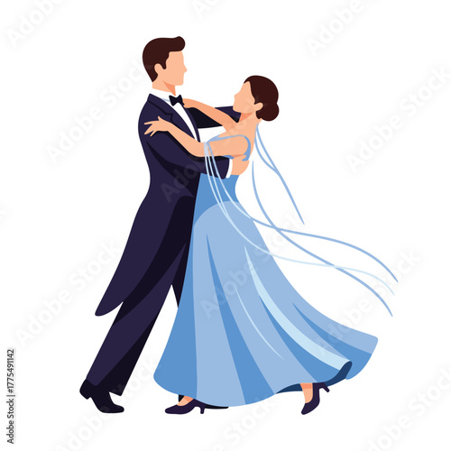 Elegant Couple Dancing Together in a Ballroom, Celebrating Romance and Joyful Moments with Graceful Moves and a Romantic Atmosphere