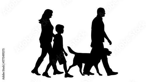 Stylish family stroll with their dog creates a feeling of togetherness and love, perfect for promoting family values and companionship, originally vector graphic