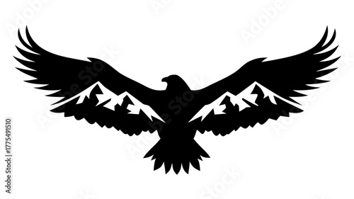 Stunning eagle with mountain range silhouette, embodying freedom and adventure, perfect for travel logos, branding, outdoor apparel, and inspiring designs