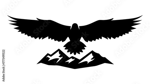 Majestic eagle soars above mountain peaks, representing freedom and strength, ideal for outdoor adventure, logo design, or patriotic themes. Bold and striking