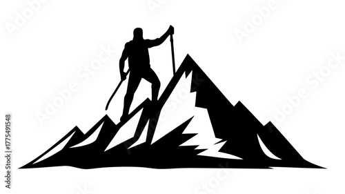 Conquer the Peak Awaiting Adventures Climber Silhouette Ascends Mountain Symbolizing Triumph, Resilience, and Overcoming Challenges, Ideal for Motivational Designs