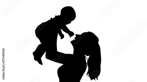 Silhouette of pure love mother holding baby high in the air, a tender moment of motherhood, family bond, and child's joy, celebrating family happiness
