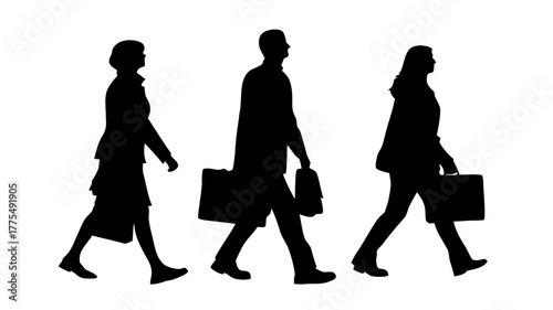 Dynamic team of business professionals walking with briefcases, representing success, ambition, and corporate leadership in a sleek, modern style