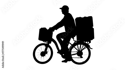 On-demand delivery service person riding bicycle for rapid urban deliveries, a modern courier silhouette for eco-friendly transportation solutions