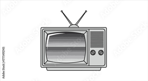 A simple line drawing of a vintage television set with antennae on a plain white background.