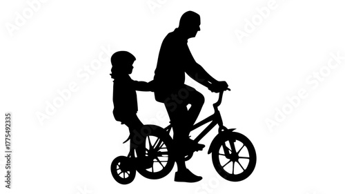Heartwarming silhouette of father teaching child to ride bike, creating lasting memories and fostering a love for outdoor adventures and family bonding