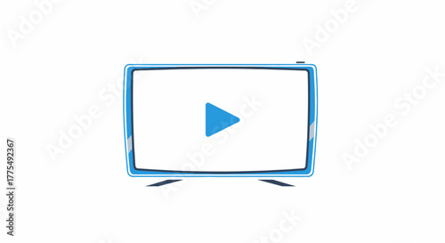 A simple blue television icon with a play button on a white background.