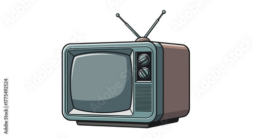 An old-fashioned television set with antennae and dials on a white background, rendered in a colorful, cartoonish style.