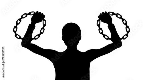 Empowered silhouette breaking free from chains, symbolizing freedom and liberation, perfect for social justice campaigns and human rights advocacy, created from vector art