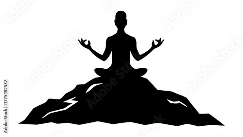 Find Serenity Now: Silhouette of Woman in Lotus Position atop Mountain Peak, Achieving Mindfulness and Balance Through Meditation, Inspiring Peace and Calm