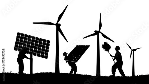 Renewable energy vision with wind turbines and solar panel installation, a powerful statement for sustainability and a cleaner future, originally vector