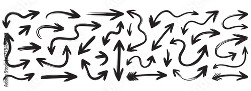 Hand-drawn arrow collection black vector pointers in various styles for direction and navigation design ele
