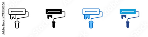 Paint Roller Multiple Style Icon Design Vector - Paint roller tool used for wall painting, home decoration, and renovation tasks