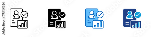 Profile Analysis Multiple Style Icon Design Vector - Data analysis illustration showing user profile and chart for business or marketing insight