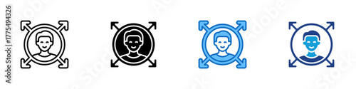 Personal Growth Multiple Style Icon Design Vector - Circular arrow with person inside, symbolizing development, improvement, and personal expansion
