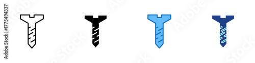 Screw Bolt Multiple Style Icon Design Vector - Screw bolt tool representing fastening and mechanical connection work