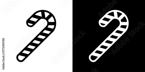 Christmas Candy Cane Line Icon, Monochrome Vector Illustration