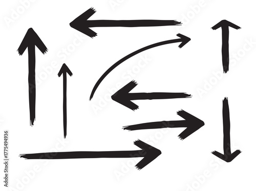 Collection of hand drawn arrows pointing in different directions vector illustration
